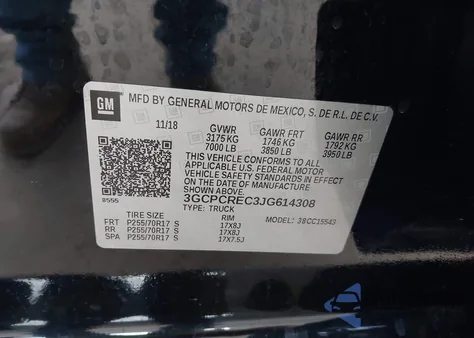 2018 Chevrolet Silverado 1500 1Lt from USA, damaged, VIN 3GCPCREC3JG614308